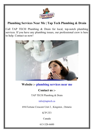 Plumbing Services Near Me   Tap Tech Plumbing & Drain