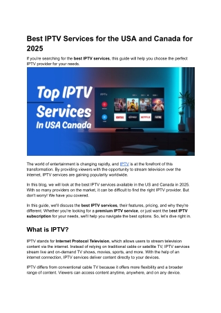 Best IPTV Services for the USA and Canada for 2025