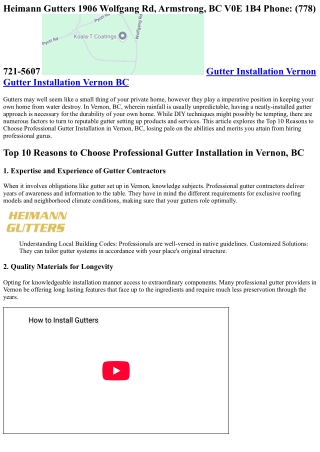 Top 10 Reasons to Choose Professional Gutter Installation in Vernon, BC