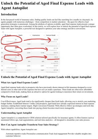 Unlock the Potential of Aged Final Expense Leads with Agent Autopilot