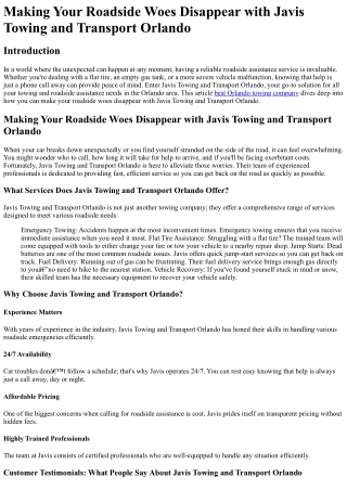 Making Your Roadside Woes Disappear with Javis Towing and Transport Orlando