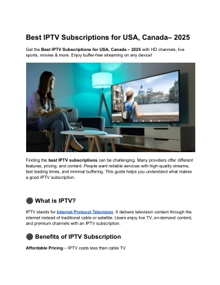 Best IPTV Subscriptions for USA, Canada– 2025