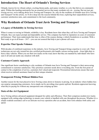 Why Residents of Orlando Trust Javis Towing and Transport