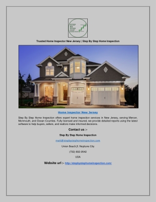 Trusted Home Inspector New Jersey | Step By Step Home Inspection