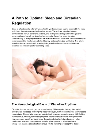 A Path to Optimal Sleep and Circadian Regulation