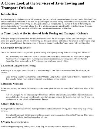 A Closer Look at the Services of Javis Towing and Transport Orlando