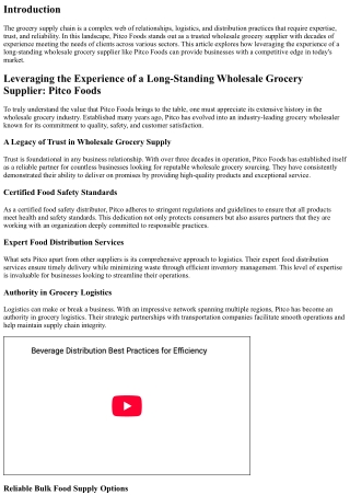 Leveraging the Experience of a Long-Standing Wholesale Grocery Supplier: Pitco F