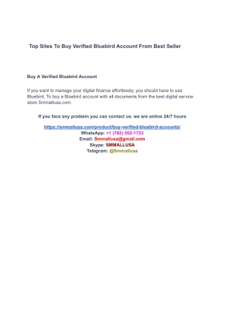 Top Sites To Buy Verified Bluebird Account From Best Seller