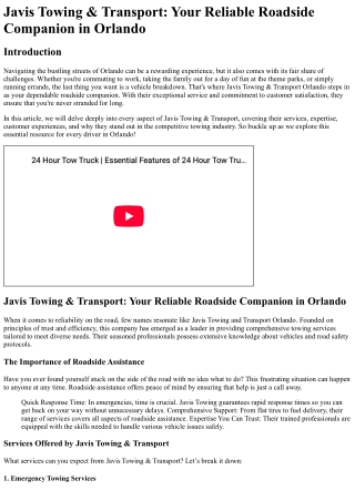 Javis Towing & Transport Your Reliable Roadside Companion in Orlando