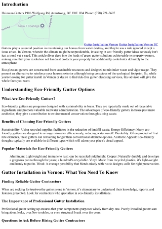 Exploring Eco-Friendly Gutter Options for Your Vernon Home