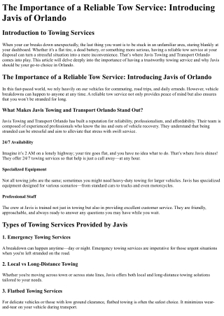The Importance of a Reliable Tow Service Introducing Javis of Orlando