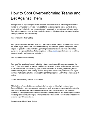 How to Spot Overperforming Teams and Bet Against Them