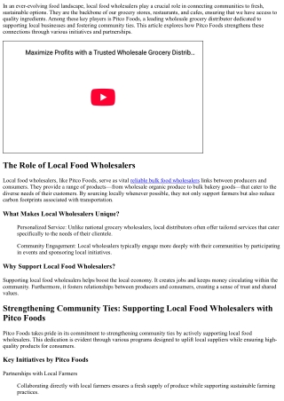 Strengthening Community Ties: Supporting Local Food Wholesalers with Pitco Foods