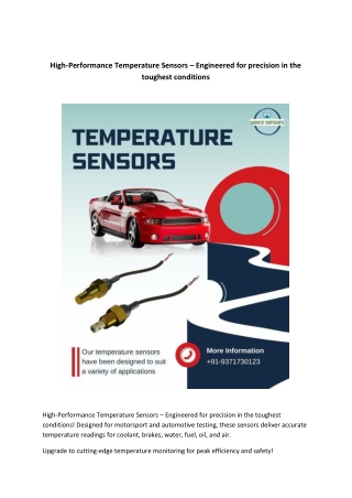 High Performane Temperature Sensors – Engineered for precision in the toughest conditions