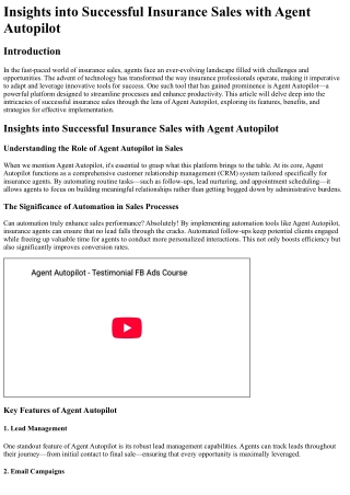 Insights into Successful Insurance Sales with Agent Autopilot