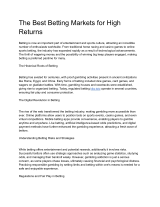 The Best Betting Markets for High Returns
