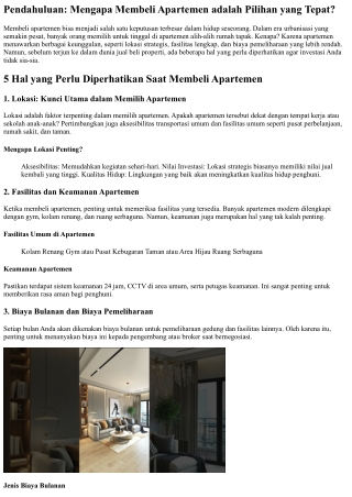5 Hal yang Perlu Diperhatikan Saat Membeli Apartemen