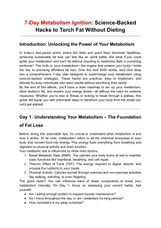 7-Day Metabolism Ignition: Science-Backed Hacks to Torch Fat Without Dieting