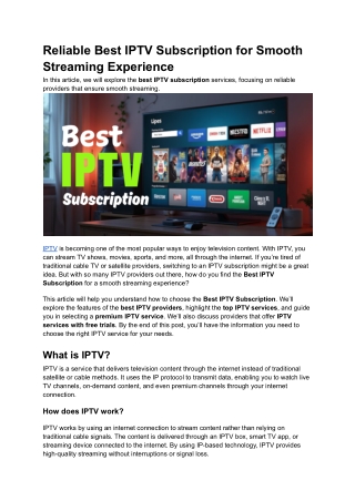 Reliable Best IPTV Subscription for Smooth Streaming Experience