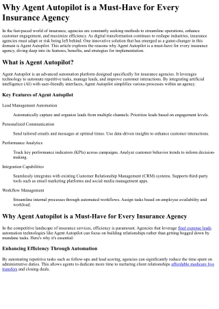 Why Agent Autopilot is a Must-Have for Every Insurance Agency