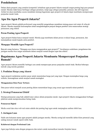 Bagaimana Agen Properti Jakarta Membantu Mempercepat Penjualan Rumah?
