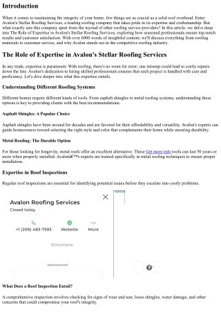 The Role of Expertise in Avalon's Stellar Roofing Services