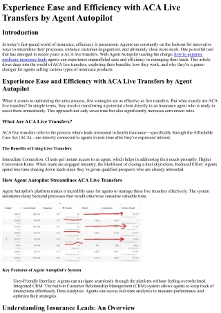 Experience Ease and Efficiency with ACA Live Transfers by Agent Autopilot