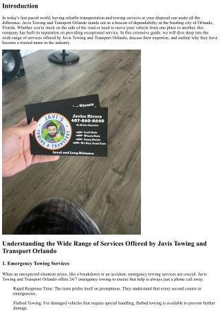 Understanding the Wide Range of Services Offered by Javis Towing and Transport O
