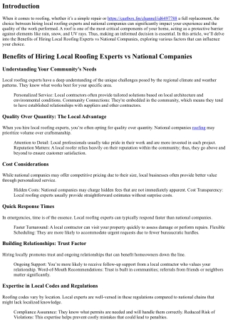Benefits of Hiring Local Roofing Experts vs National Companies