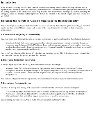 Unveiling the Secrets of Avalon’s Success in the Roofing Industry