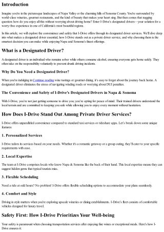 The Convenience and Safety of I-Drive's Designated Drivers in Napa & Sonoma