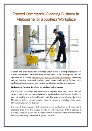Trusted Commercial Cleaning Business in Melbourne for a Spotless Workplace