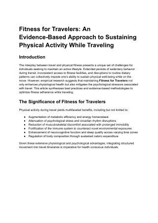 Fitness for Travelers: An Evidence-Based Approach to Sustaining Physical Activit