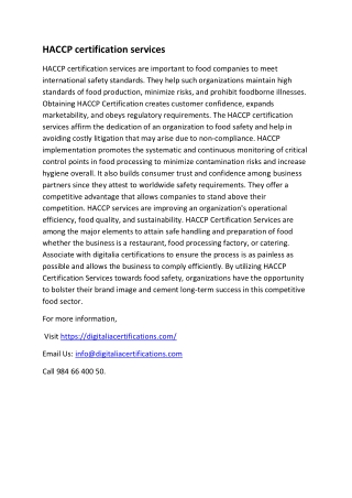 HACCP certification services