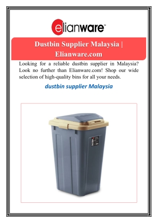 Dustbin Supplier Malaysia | Elianware.com