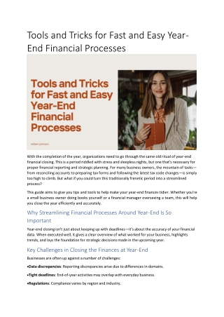 Tools and Tricks for Fast and Easy Year-End Financial Processes