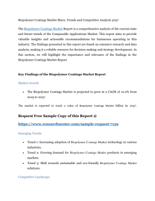 Biopolymer Coatings Market Share, Trends and Competitive Analysis 2037