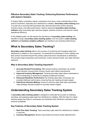 Effective Secondary Sales Tracking_ Enhancing Business Performance with Zylem's Solution