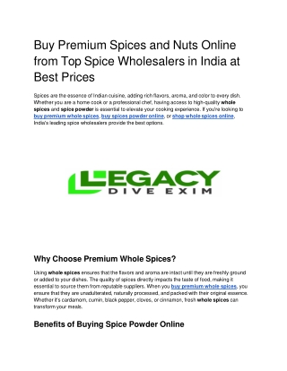 Buy Premium Spices and Nuts Online from Top Spice Wholesalers in India at Best Prices