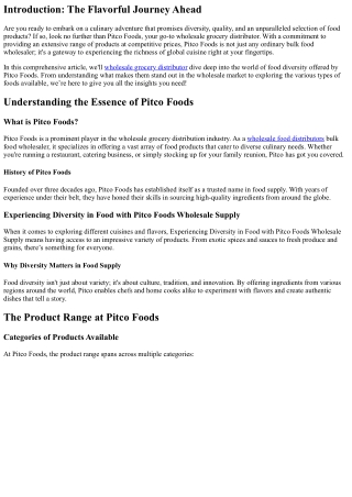Experiencing Diversity in Food with Pitco Foods Wholesale Supply
