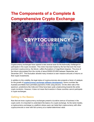 The Components of a Complete &The Components of a  Comprehensive Crypto Exchange