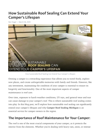 Sustainable Camper Roof Sealing in Michigan for RV Owners