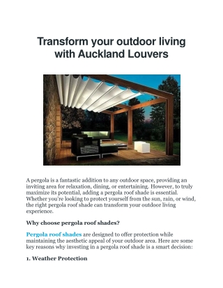 Pergola Roof Shades | Auckland Louvers