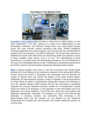 Innovation in the medical field | INDQ