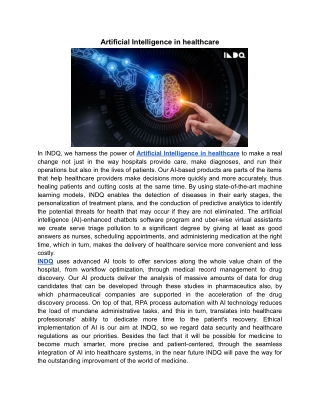 Artificial Intelligence in healthcare | INDQ