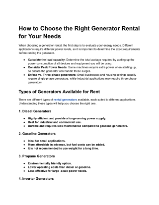 How to Choose the Right Generator Rental for Your Needs