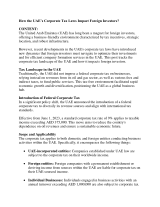 How the UAE’s Corporate Tax Laws Impact Foreign Investors