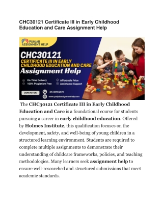 CHC30121 Certificate III in Early Childhood Education and Care Assignment Help