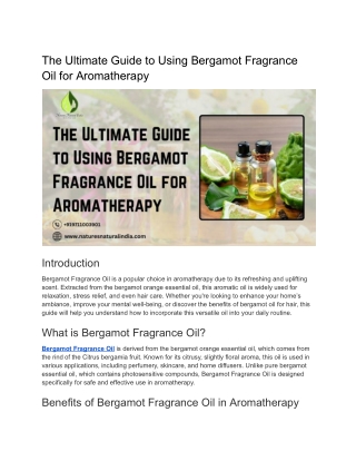 The Ultimate Guide to Using Bergamot Fragrance Oil for Aromatherapy