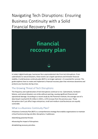 Navigating Tech Disruptions: Ensuring Business Continuity with a Solid Financial